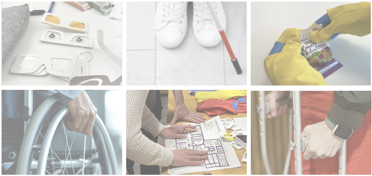 a collage of mobility aids